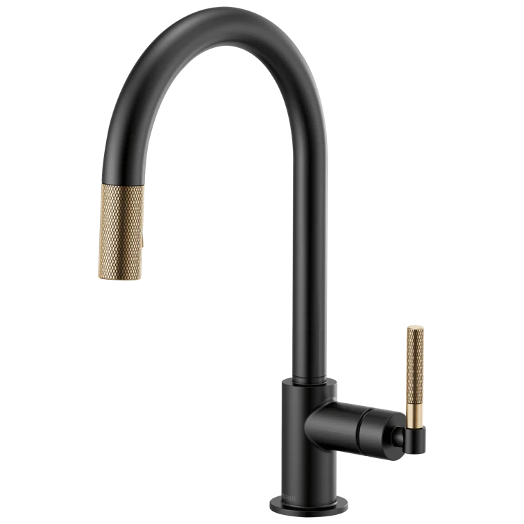 Matte Black and Gold Pull-Down Kitchen Faucet with Brass Handle