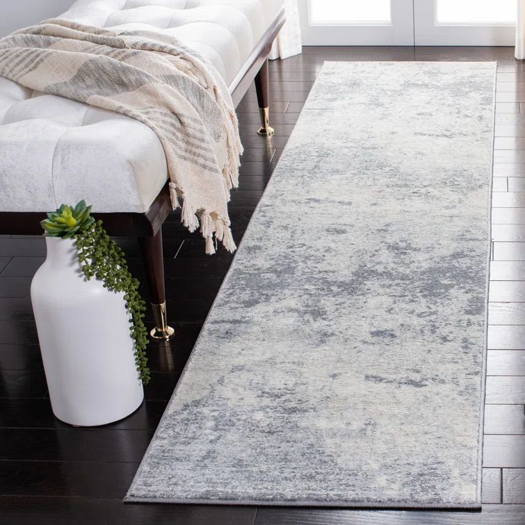 Gray Hand-knotted Synthetic Runner Rug, 24" x 18"