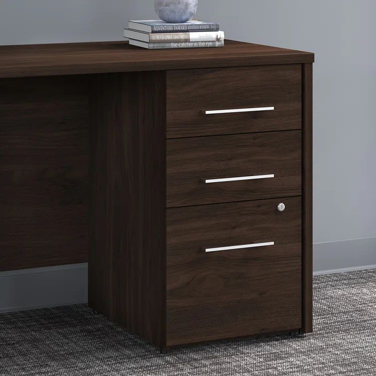 Black Walnut Vertical 3-Drawer Lockable Filing Cabinet
