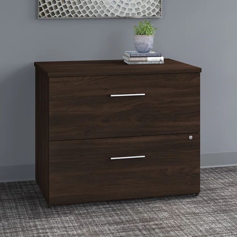 Black Walnut 36" Wide 2-Drawer Lockable Lateral Filing Cabinet