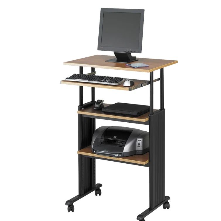 Medium Oak Adjustable Height Stand-Up Desk with Keyboard Tray