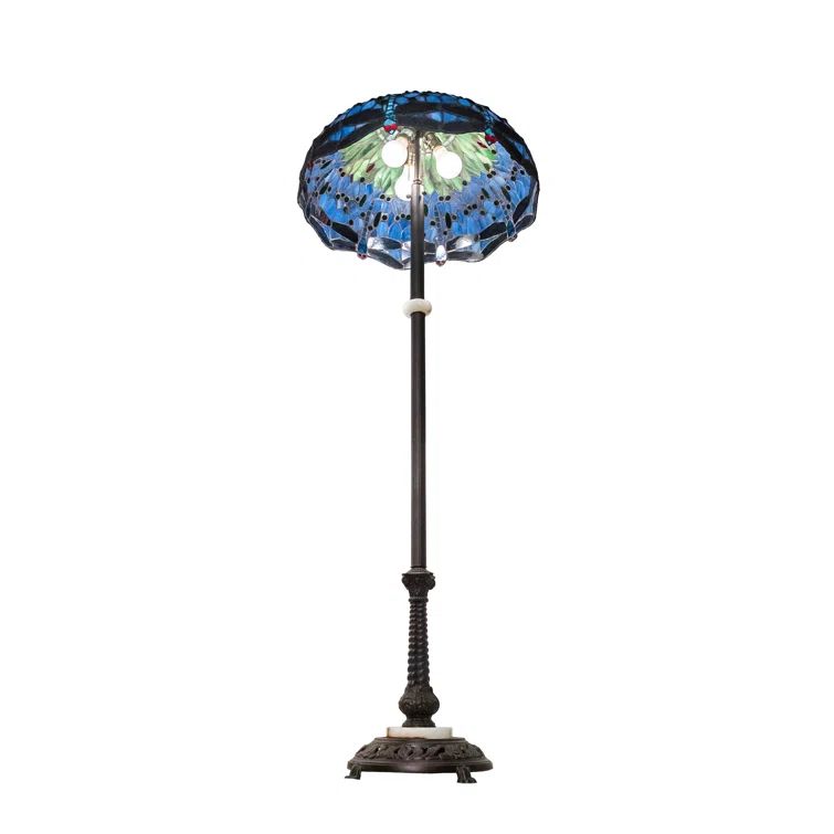 62" Mahogany Bronze Stained Glass Floor Lamp