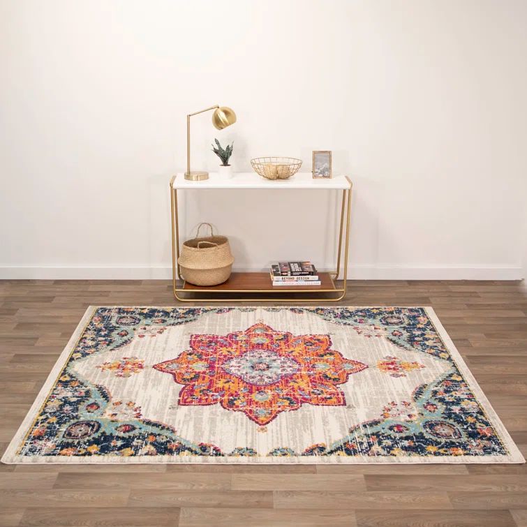 Bright Multicolor Polypropylene Medium Pile Area Rug