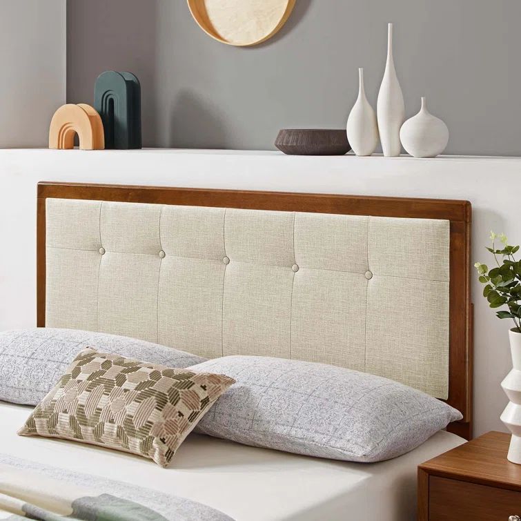 Beige Tufted Full Upholstered Wood Headboard