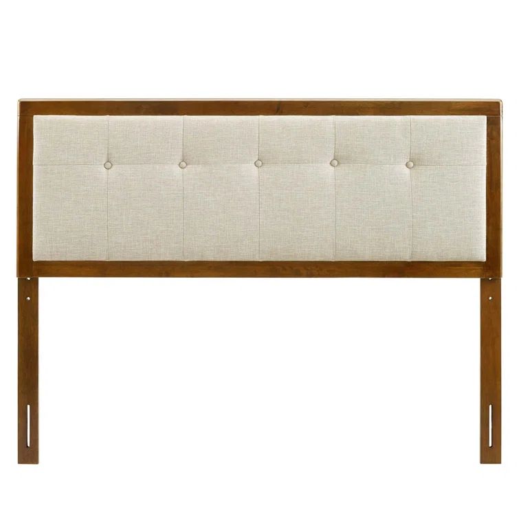 Walnut Beige Tufted Upholstered King Wood Headboard