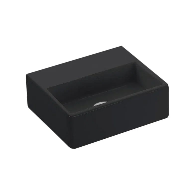 Quattro Modern Glossy Black Ceramic Wall-Mount Bathroom Sink