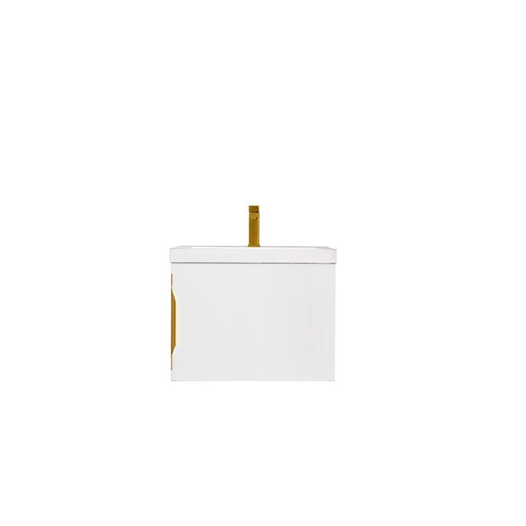 Glossy White Solid Wood Wall-Mount Single Vanity with Mineral Composite Sink