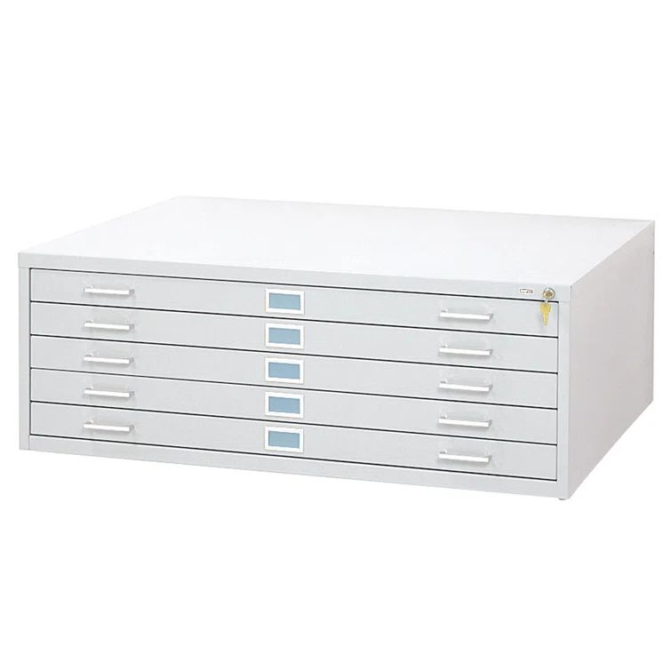 White Steel 5-Drawer Lockable Flat File Cabinet