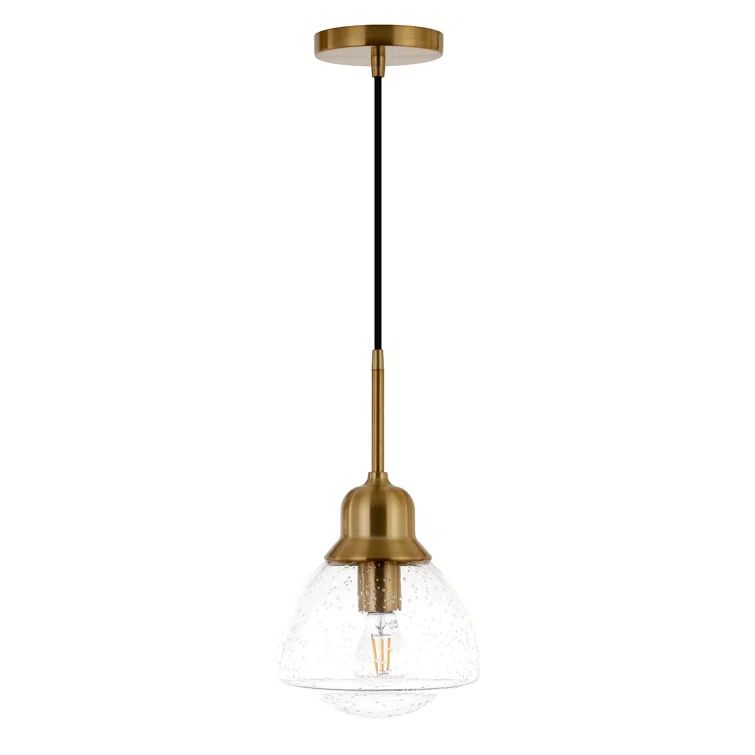 Brass and Seeded Glass Single Pendant Light