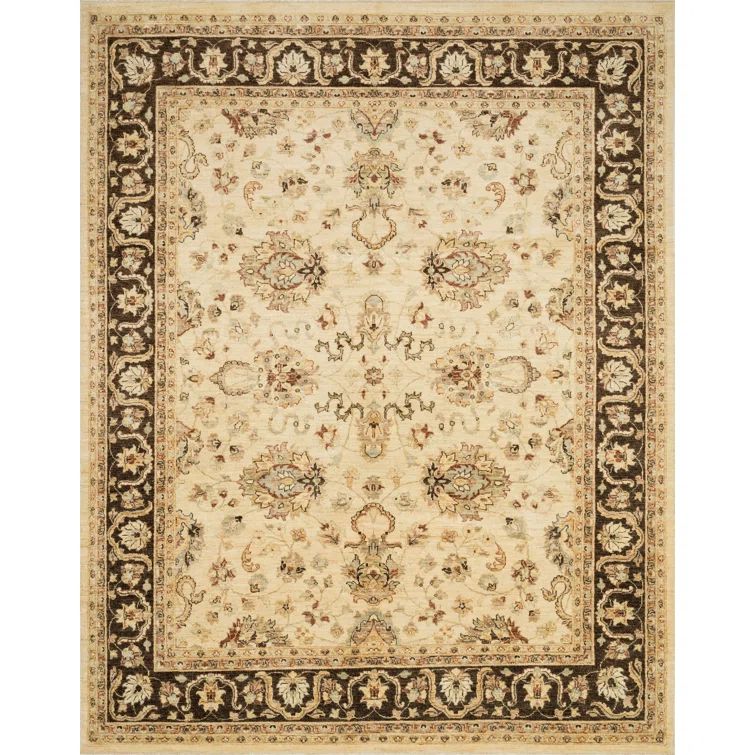 Majestic Ivory Mocha Hand-Knotted Wool Area Rug - 5'6" x 8'6"