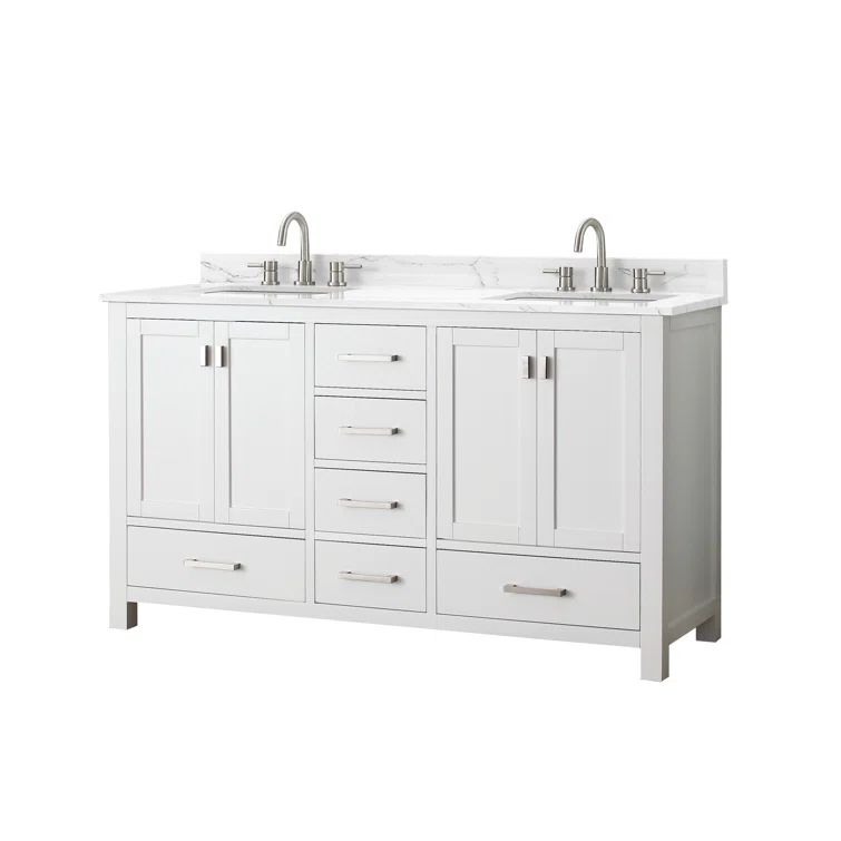 White Double Vanity with Cala White Marble Top
