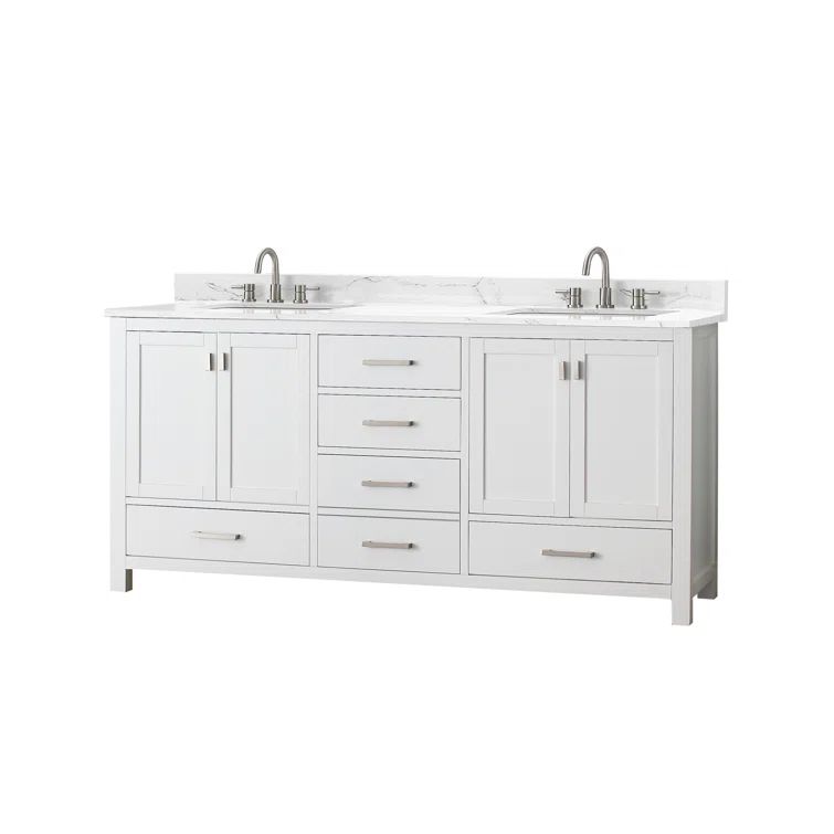 Modero 73" White Engineered Wood Double Vanity with Stone Top