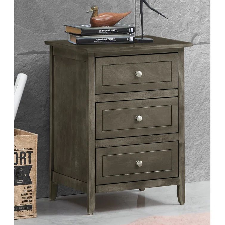 Gray Particle Board 3-Drawer Nightstand for Bedroom
