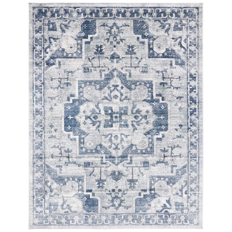 Ivory and Navy Hand-Tufted Wool-Silk Blend 4' x 6' Area Rug