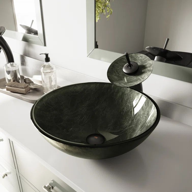 Gray Onyx 17" Circular Glass Vessel Sink