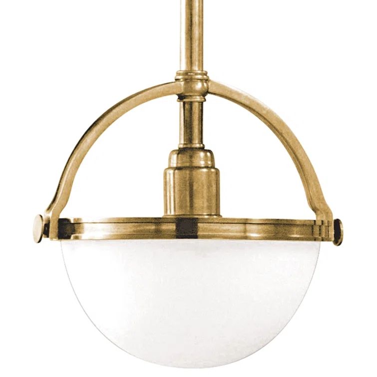 Aged Brass Single Pendant Light with Matte Glass Shade