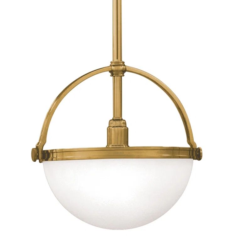 Aged Brass and Matte Glass Single Pendant Light