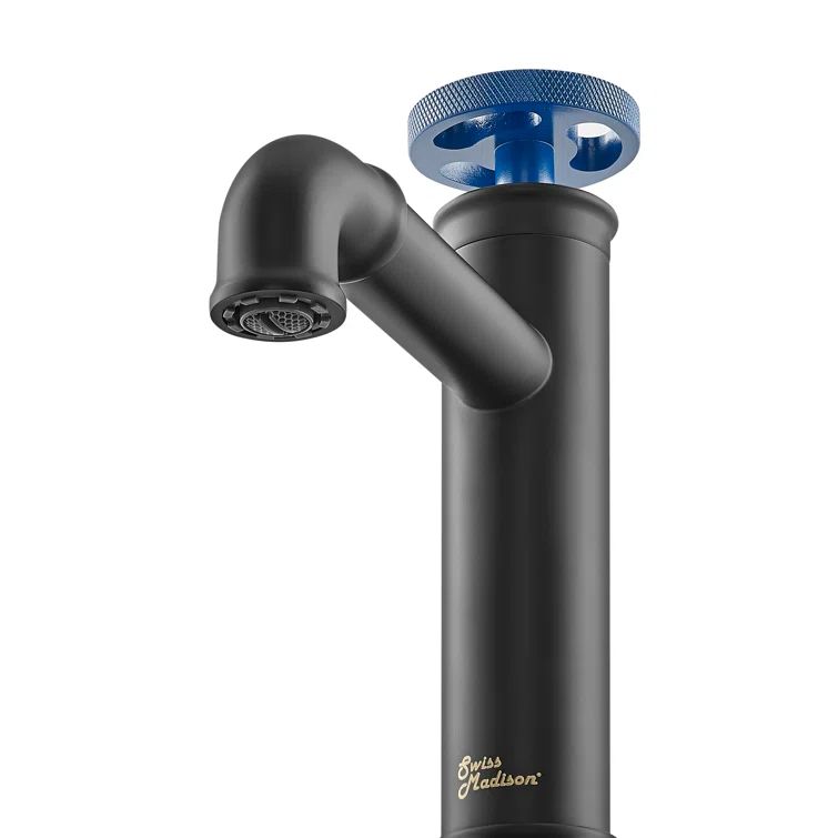 Matte Black and Blue Single-Handle Bathroom Faucet