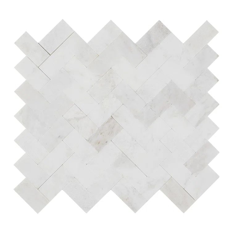 Daphne White 11x12 Marble Herringbone Mosaic Tile