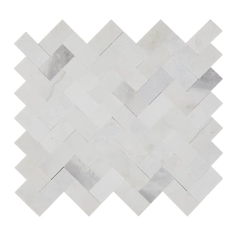 Stormy White Marble Herringbone Mosaic Tile Sheet for Walls