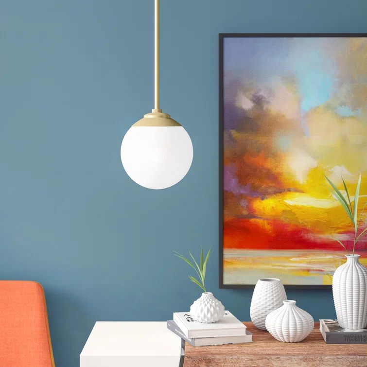Modern Brass and White Glass Mini Globe Pendant Light