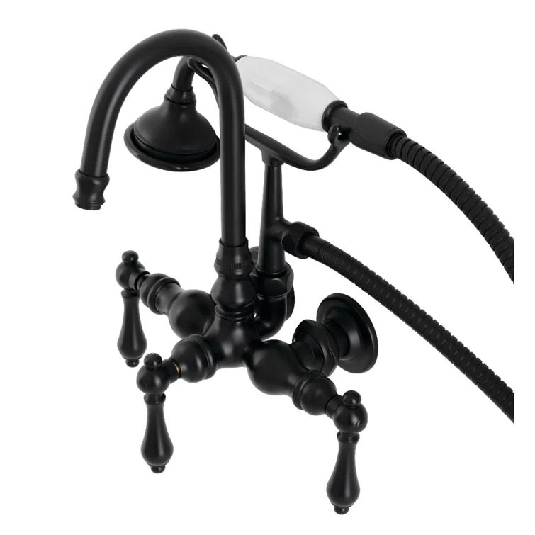 Matte Black Vintage Wall Mount Clawfoot Tub Faucet with Hand Shower