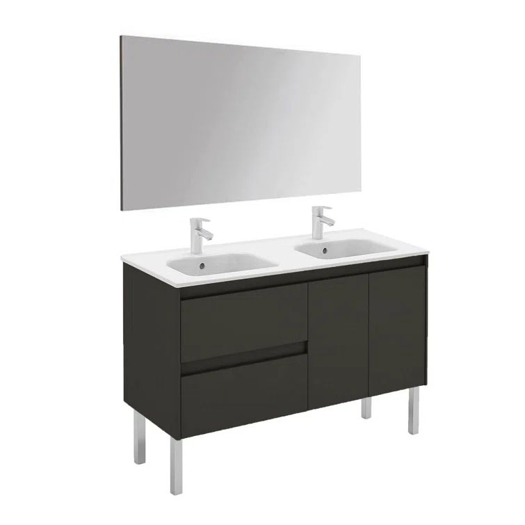Ambra 48" Gloss Anthracite Double Sink Wall-Mounted Vanity
