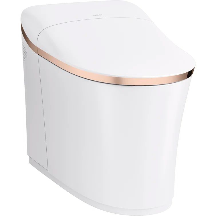 White and Rose Gold Trim Elongated Dual Flush Toilet