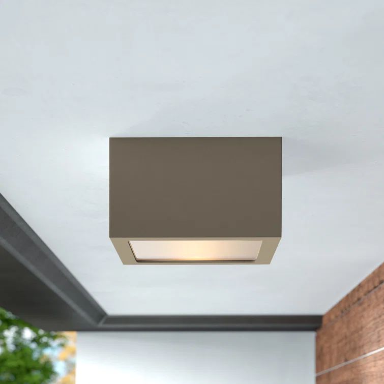 Kube Bronze Etched Lens LED Outdoor Flush Mount Light