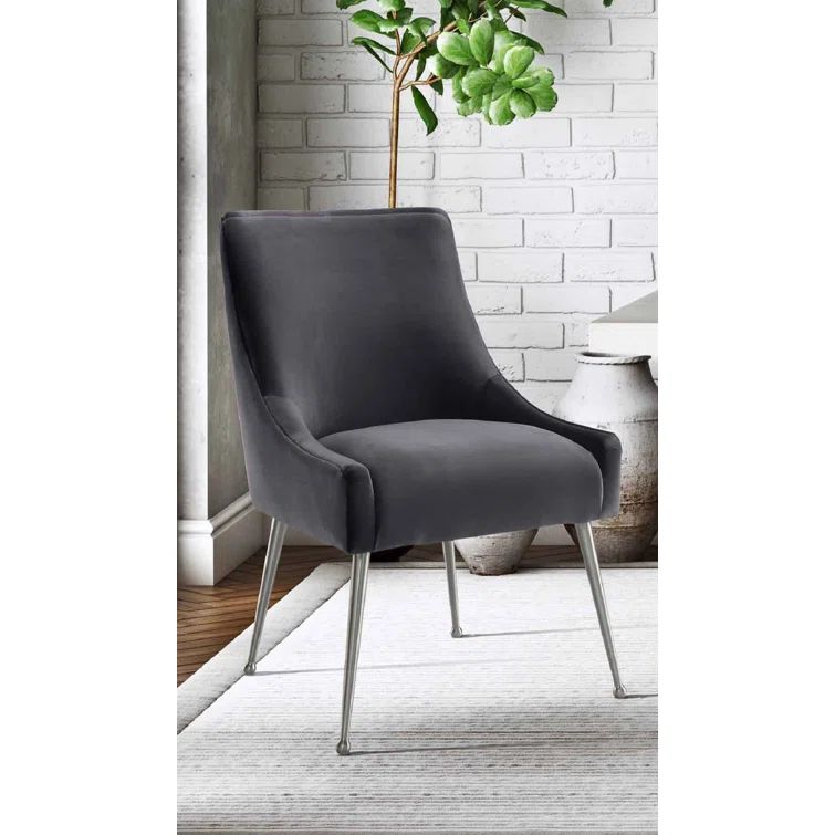 Beatrix 19" Grey Velvet Upholstered Side Chair with Silver Metal Legs