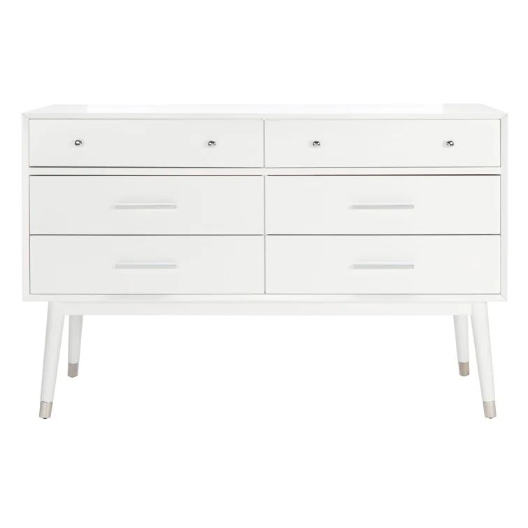 Mid-Century Double Dresser with Felt-Lined Drawer, White/Silver