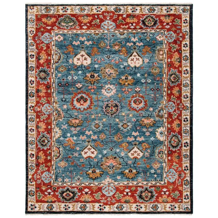Southwestern Hand-Knotted Wool Blue 8' x 10' Area Rug