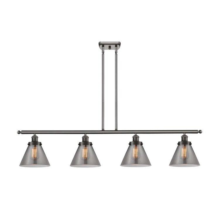 Coastal Farmhouse 4-Light Oil Rubbed Bronze Island Pendant with Plated Smoke Glass Shades
