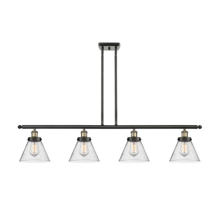 Large Black Antique Brass Glass 4-Light Island Pendant