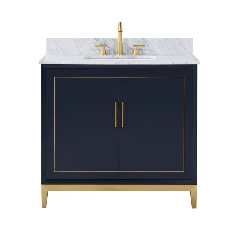 Gracie Pacific Blue 36" Single Freestanding Bathroom Vanity with Carrara Marble Top
