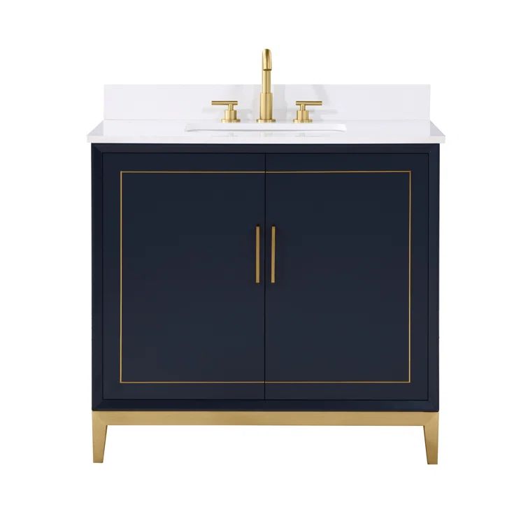 Gracie Pacific Blue 36" Single Freestanding Bathroom Vanity with Carrara Marble Top