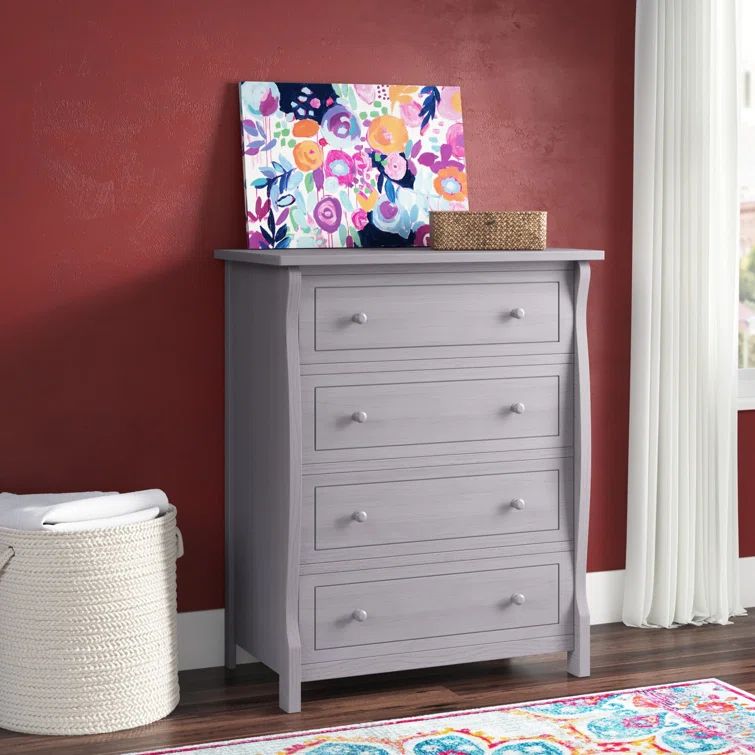 Weathered Gray Solid Wood Nursery Chest with Four Drawers
