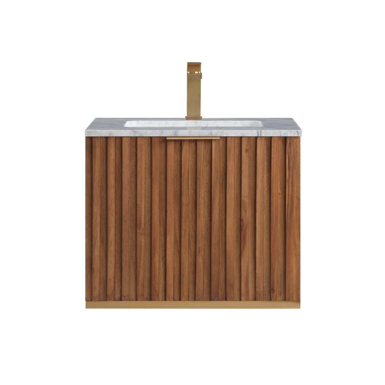 Terra 24'' Walnut Single Sink Vanity with Carrara Marble Top and Brass Accents
