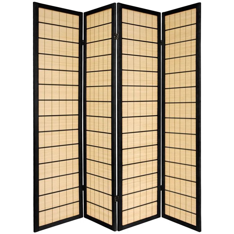 72" Black and Pine Shoji 4-Panel Room Divider