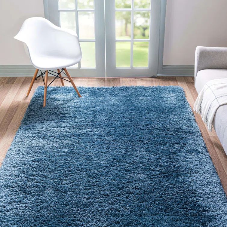 Aegean Blue Rectangular Synthetic Shag Rug 8' x 10'