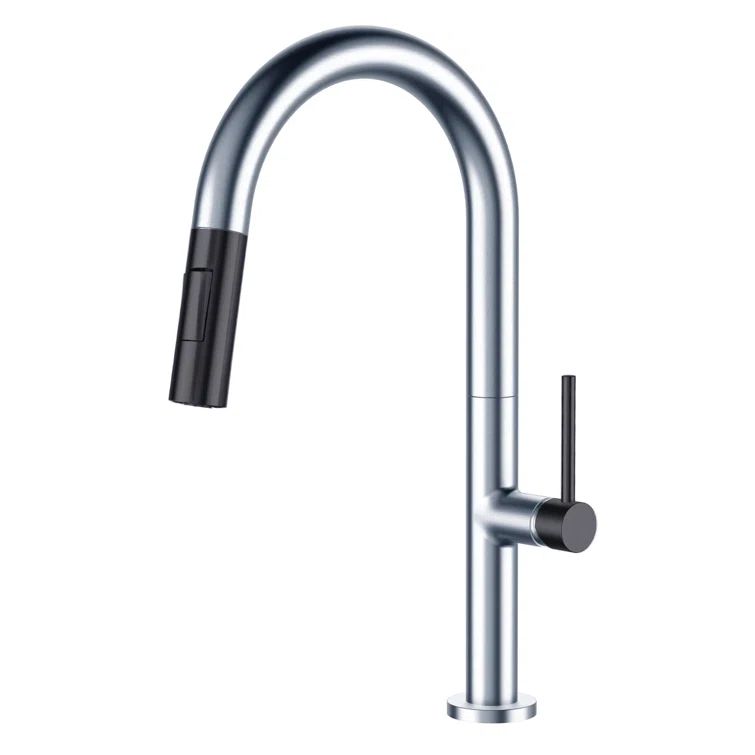 Polished Chrome and Gun Black Pull Down Single Handle Kitchen Faucet