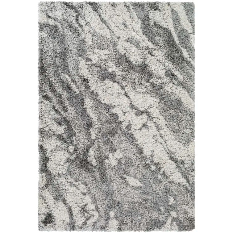 Gray High Pile Shag Abstract Synthetic Accent Rug