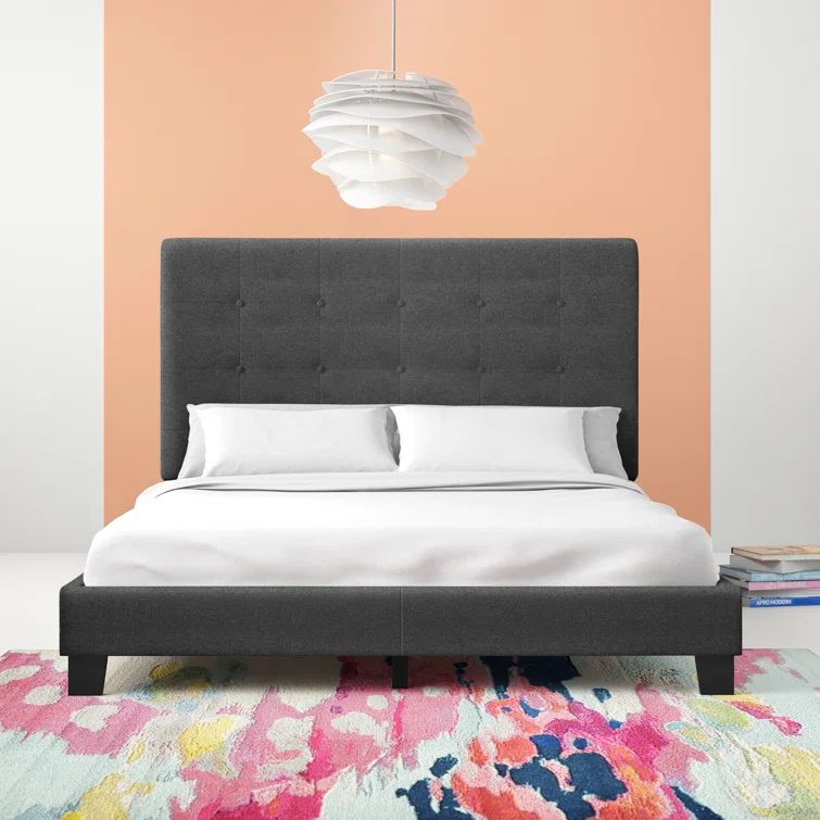 Melanie Gray King Velvet Upholstered Platform Bed with Tufted Headboard