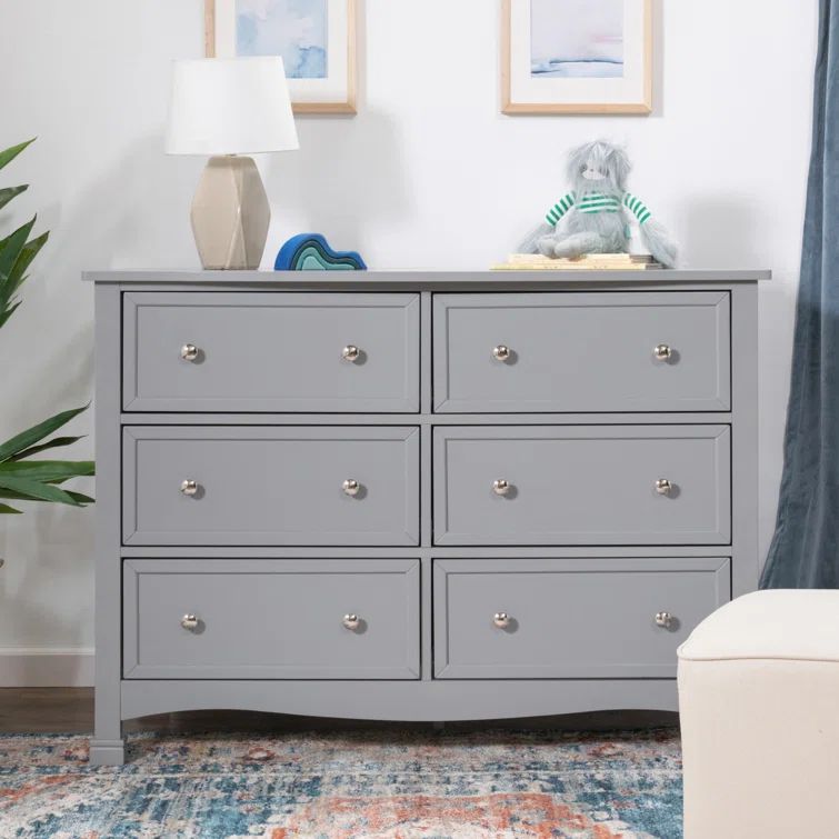 Kalani 50'' Grey Double Wide Nursery Dresser with Curved Details