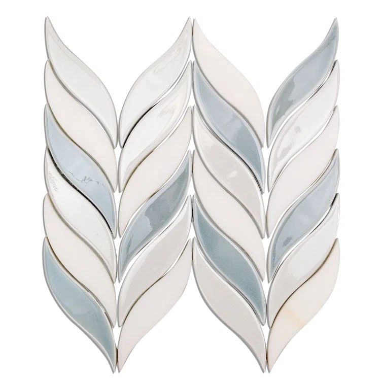 Arctic Blue and White Ceramic Fish Scale Mosaic Wall Tile