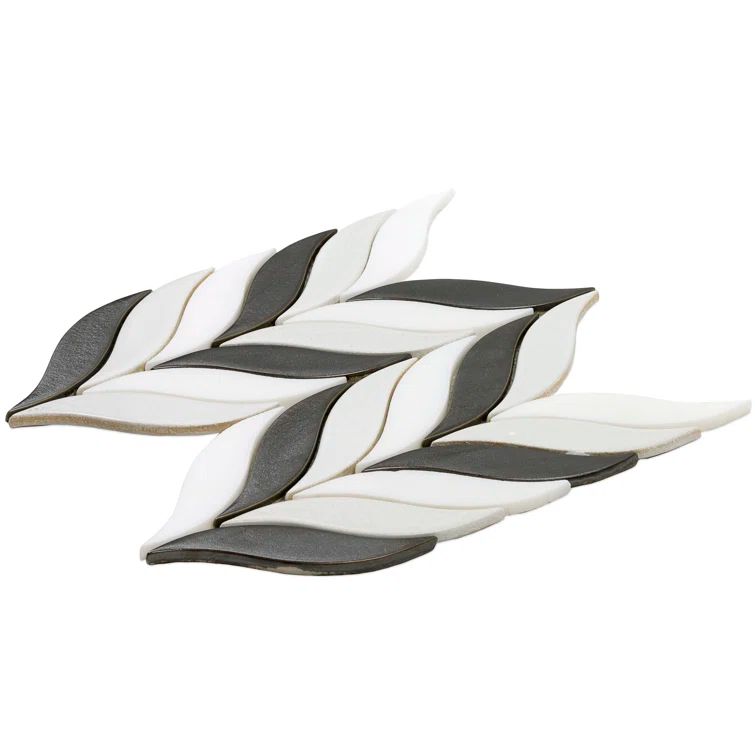 Gunmetal and White Ceramic Fish Scale Mosaic Wall Tile