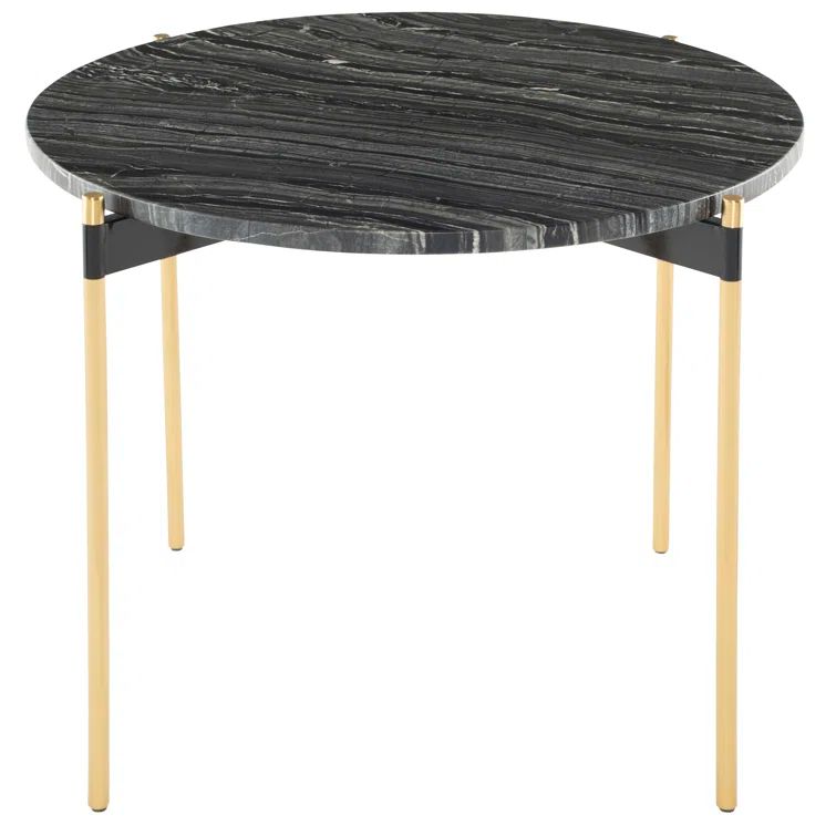 Round Black Marble and Gold End Table