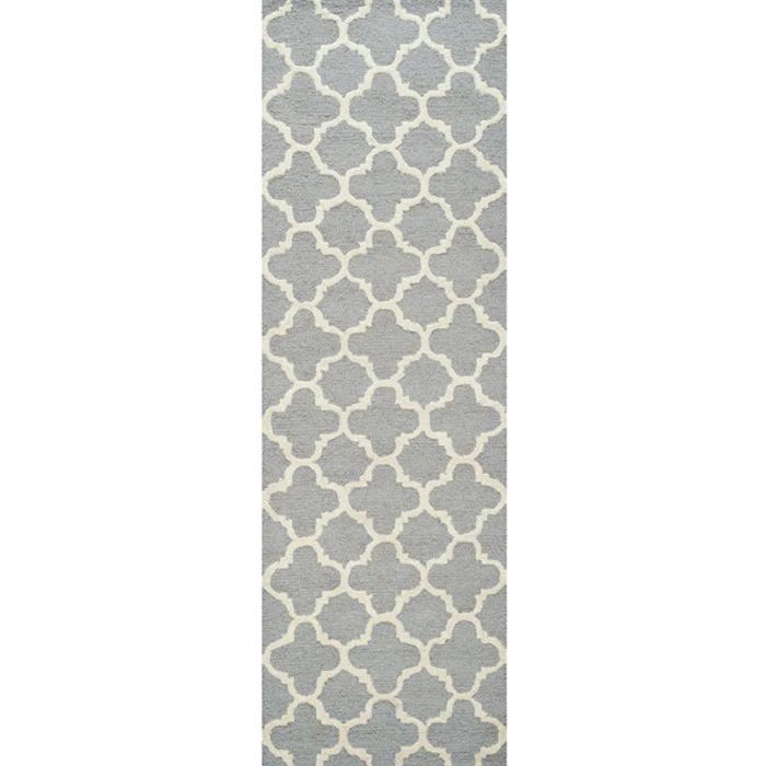 Hand-Tufted Silver and Ivory Wool Geometric Rug, 6' Square