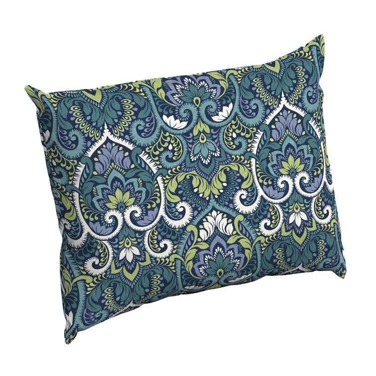 Sapphire Aurora Blue Damask Outdoor Rectangular Pillow