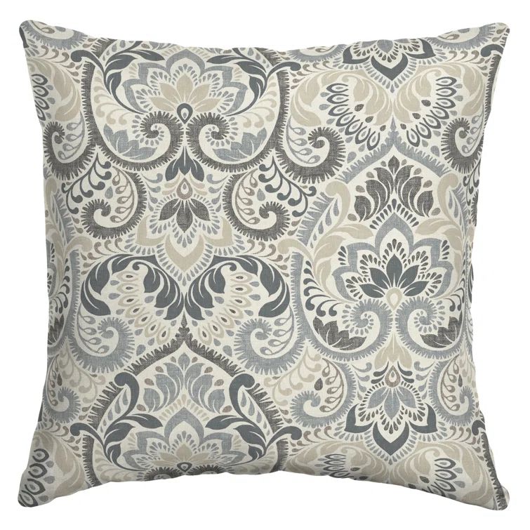 Neutral Aurora Damask Square Outdoor Throw Pillow